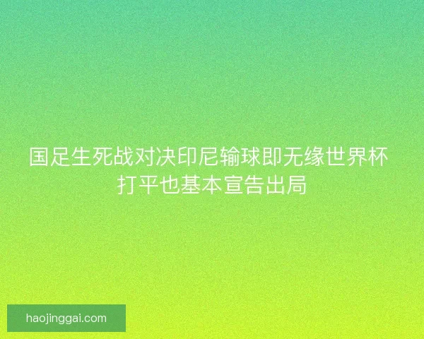 国足生死战对决印尼输球即无缘世界杯 打平也基本宣告出局